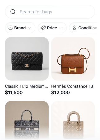 Browsing designer handbags in the Royouss marketplace